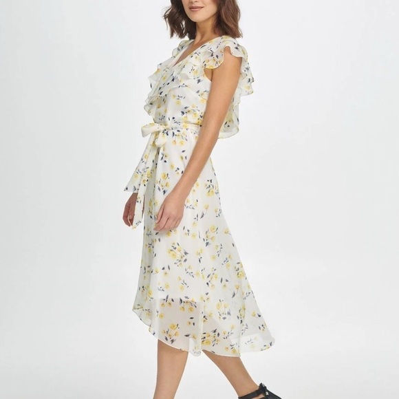 DKNY Yellow Floral High Low Dress - Picture 1 of 11